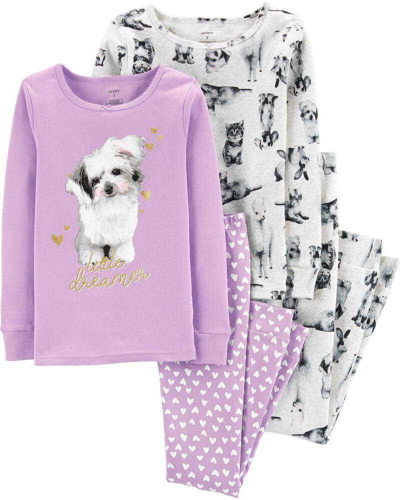Carter/'s Infant Girls 4-Piece Pets Purple//Gray Snug Fit Pajamas NWT PJs dog cat